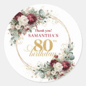Boho Blush Burgundy 80. Geburtstag Aufkleber (Vorderseite)