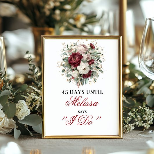 Boho Blush Burgundy Dais Until I Do Countdown Schi Poster