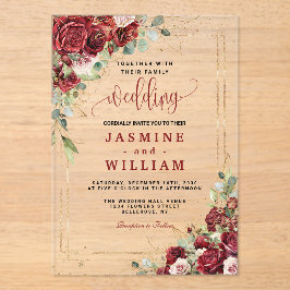 Boho Blush Burgundy Floral Gold Geometric Wedding Acryleinladungen