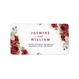 Boho Blush Burgundy Floral Gold Geometric Wedding Adressaufkleber