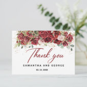 Boho Blush Burgundy Floral Gold Geometric Wedding Dankeskarte (Stehend Vorderseite)