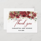 Boho Blush Burgundy Floral Gold Geometric Wedding Dankeskarte (Vorne/Hinten)