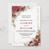 Boho Blush Burgundy Floral Gold Geometric Wedding Einladung (Vorderseite)