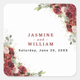 Boho Blush Burgundy Floral Gold Geometric Wedding Quadratischer Aufkleber