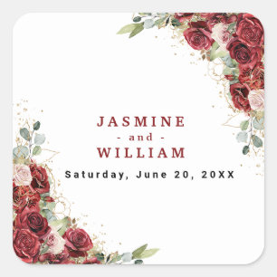 Boho Blush Burgundy Floral Gold Geometric Wedding Quadratischer Aufkleber