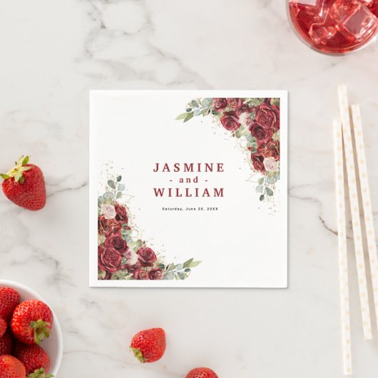 Boho Blush Burgundy Floral Gold Geometric Wedding Serviette (Beispiel)