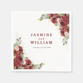 Boho Blush Burgundy Floral Gold Geometric Wedding Serviette