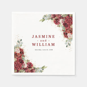 Boho Blush Burgundy Floral Gold Geometric Wedding Serviette