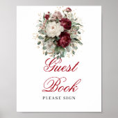 Boho Blush Burgundy Gästebuch 8x10 Poster Schild (Vorne)