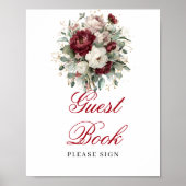 Boho Blush Burgundy Gästebuch Schild Brautparty (Vorne)