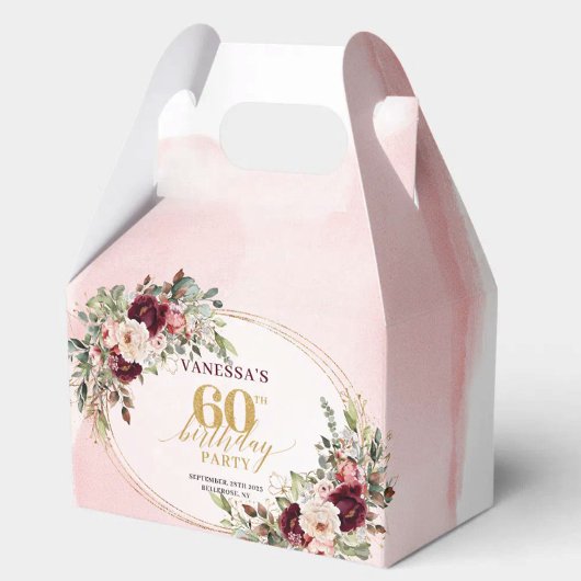 Boho Blush Burgundy Gold Floral 60th Gift Box Geschenkschachtel