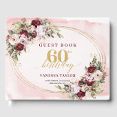 Boho Blush Burgundy Gold Roses 60th Birthday Gästebuch (Vorderseite)