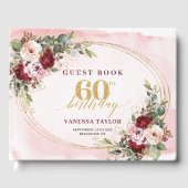 Boho Blush Burgundy Gold Roses 60th Guest Book Gästebuch (Vorderseite)