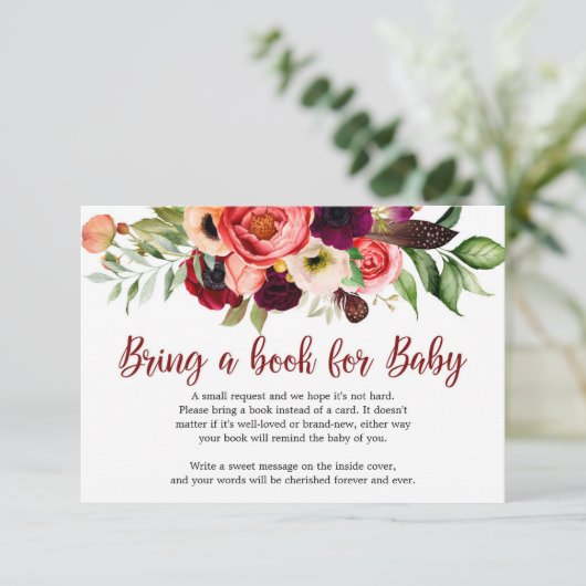 Boho Blush burgundy maroon mauve Blume Begleitkarte (Stehend Vorderseite)