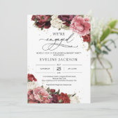 Boho Blush burgundy mauve Blume peongs gold Inv Einladung (Stehend Vorderseite)