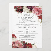 Boho Blush burgundy mauve Blume peongs gold Inv Einladung (Vorne/Hinten)