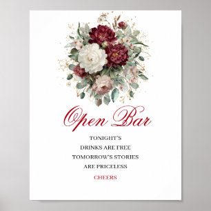 Boho Blush Burgundy Open Bar Hochzeitsschild Poste Poster