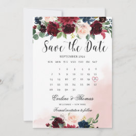 Boho blush burgundy rosa Blumenhochzeit Save The Date