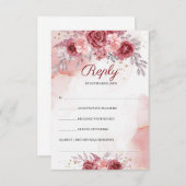 Boho Blush Burgundy Rose Blume Gold Wedding RSVP Karte (Vorne/Hinten)