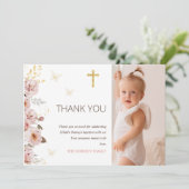 Boho Blush Butterfly Taufe Danke Karte (Stehend Vorderseite)