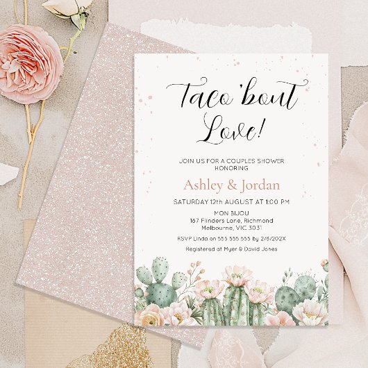 Boho Blush Cactus Taco "bout Liebe Couples Bridal Einladung