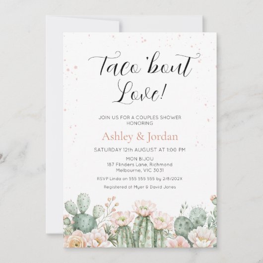 Boho Blush Cactus Taco "bout Liebe Couples Bridal Einladung (Vorderseite)
