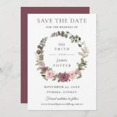 Boho Blush Cinnamon Rose Blumengrün Hochzeit Save The Date (Vorne/Hinten)