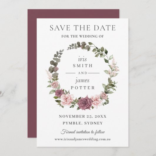 Boho Blush Cinnamon Rose Blumengrün Hochzeit Save The Date (Vorne/Hinten)
