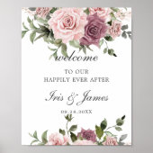 Boho Blush Cinnamon Rose Floral Wedding Willkommen Poster (Vorne)
