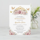 Boho Blush Dusty Rose Floral Pampas Quinceañera Einladung (Stehend Vorderseite)