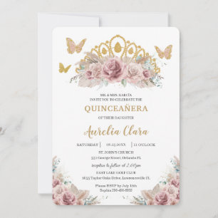 Boho Blush Dusty Rose Floral Pampas Quinceañera Einladung