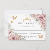 Boho Blush Dusty Rose Floral Pampas Quinceanera RSVP Karte (Vorderseite)