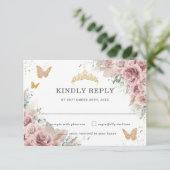 Boho Blush Dusty Rose Floral Pampas Quinceanera RSVP Karte (Stehend Vorderseite)