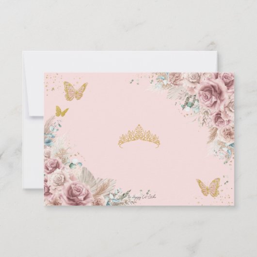 Boho Blush Dusty Rose Floral Pampas Quinceanera RSVP Karte (Rückseite)