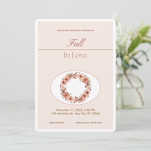 Boho Blush Fall Romance Floral Wedding Invitation Einladung (Stehend Vorderseite)