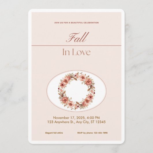 Boho Blush Fall Romance Floral Wedding Invitation Einladung (Vorderseite)