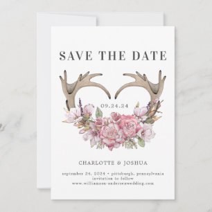 Boho Blush Floral Antlers Foto Save the Date 