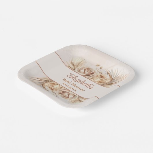 Boho Blush Floral Baby Dusche Pappteller (Gewinkelt)