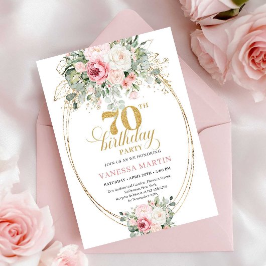 Boho Blush Floral Digital 70th Birthday Invitation Einladung