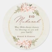 Boho Blush Floral Eid Mubarak Rund Sticker (Vorderseite)
