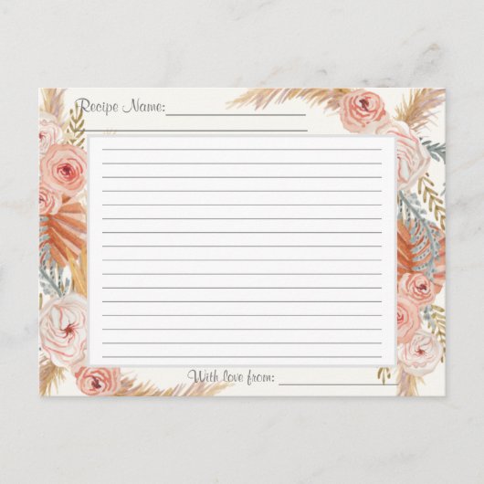 Boho Blush Floral Erthy Tropische Vegetation Rezep Postkarte (Vorderseite)