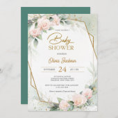 Boho Blush Floral Eucalyptus Frame Baby Dusche Einladung (Vorne/Hinten)