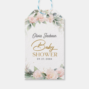 Boho Blush Floral Eucalyptus Frame Baby Dusche Geschenkanhänger