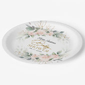 Boho Blush Floral Eucalyptus Frame Baby Dusche Pappteller (Schrägansicht)