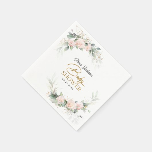 Boho Blush Floral Eucalyptus Frame Baby Dusche Serviette (Ecke)