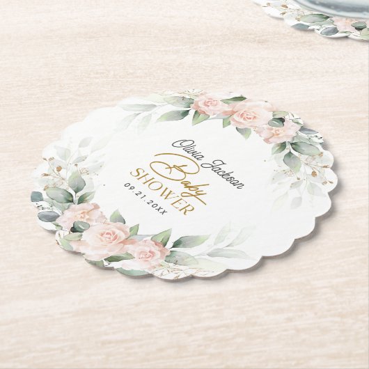 Boho Blush Floral Eucalyptus Frame Baby Dusche Untersetzer (angewinkelt)