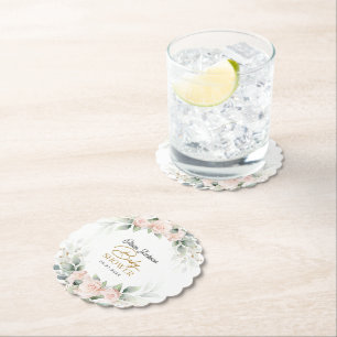 Boho Blush Floral Eucalyptus Frame Baby Dusche Untersetzer