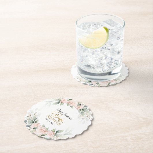 Boho Blush Floral Eucalyptus Frame Baby Dusche Untersetzer (Vor Ort)