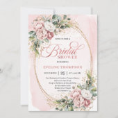 Boho Blush Floral Eucalyptus Gold Bridal Shower Einladung (Vorderseite)