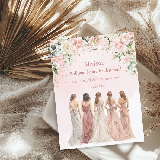 Boho Blush Floral Eukalyptus gold Bridesmaid Einladung
